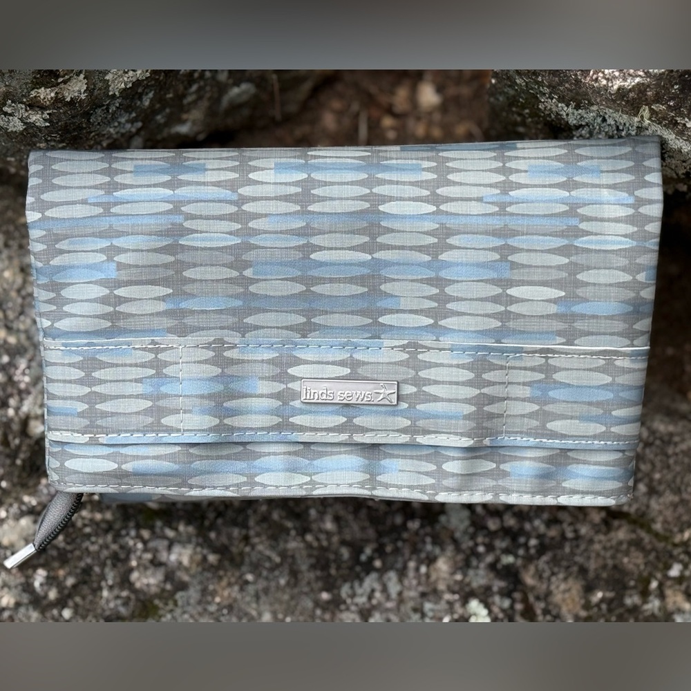 Gray and Blue Faux Leather Clutch Bag